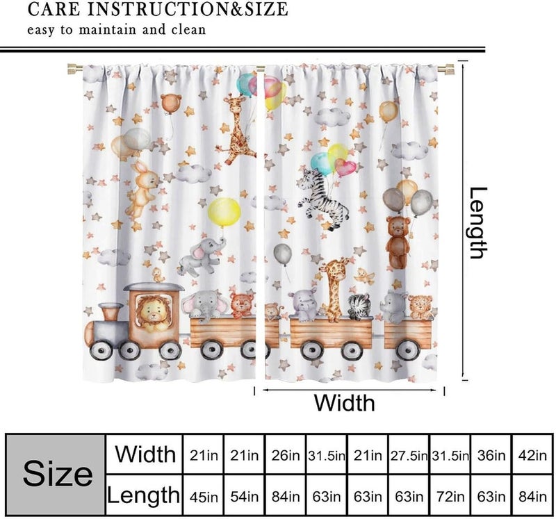 AAVEUP Cartoon Animal Curtains for Kids,Funny Cute Watercolor Forest Animals Lion Giraffe Balloon Bear Stars Window Treatments for Nursery Baby Toddler Boys Girls Bedroom Living Room 42x45in（No Blackout） - Image 3